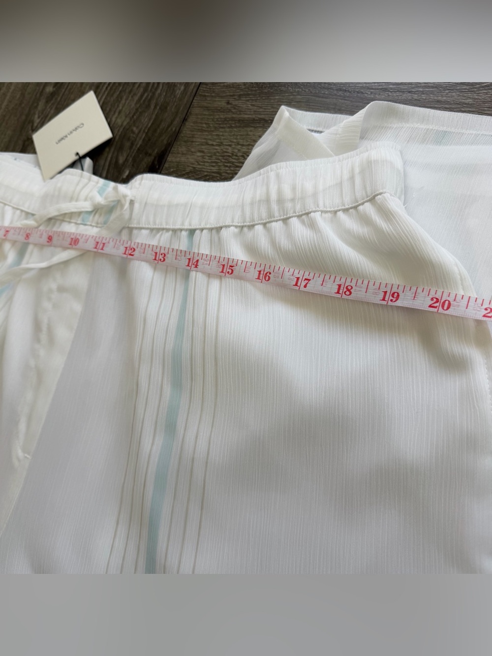 Calvin Klein Women’s White Striped Wide-Leg Pants Drawstring Pockets Size L - Picture 11 of 13